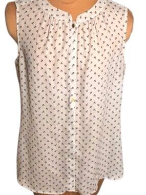 Banana Republic Blue Anchor Print Sleeveless Blouse Size 10 Nautical Summer Top